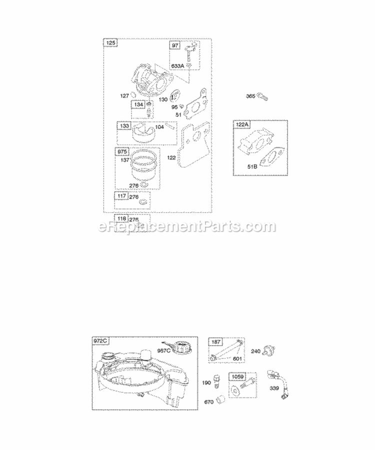 Carburetor Fuel Supply Diagram and Parts List for 12R602-0115-F1  Briggs and Stratton Engine